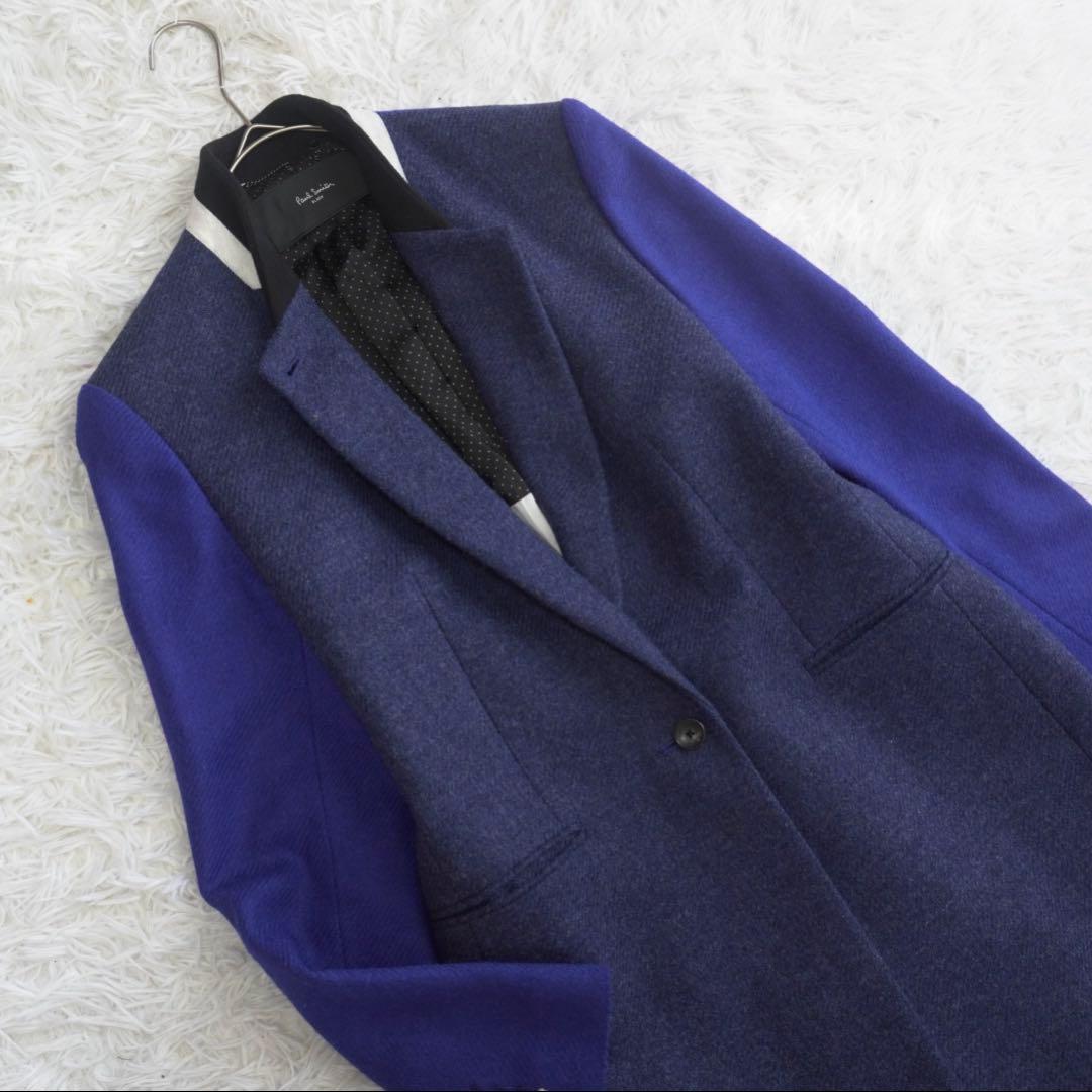 美品 ポールスミスブラック×MOON社 チェスターコート ウール ライトメルトン