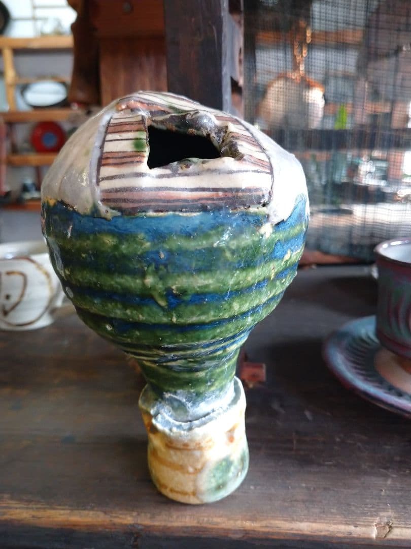 益子焼 掛け花入れ.