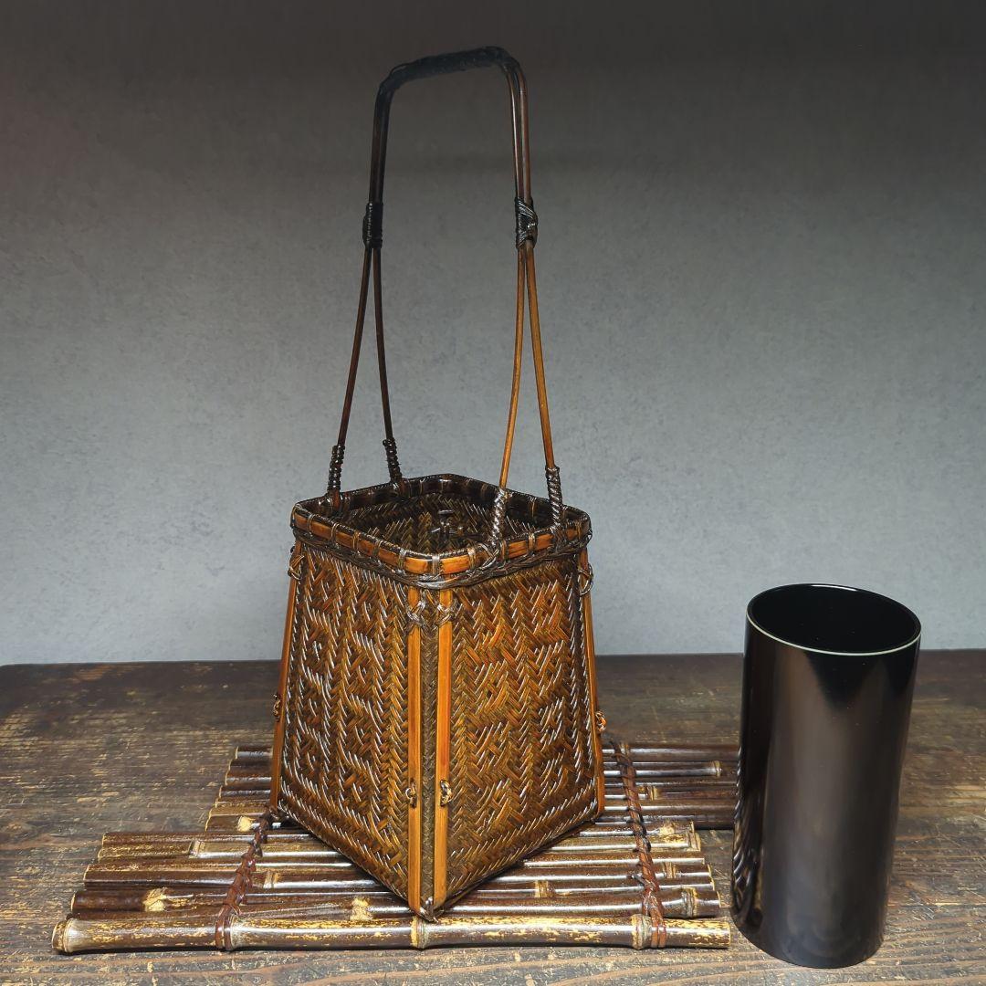 茶道具　華道具　竹細工　網代　竹籠　花籠　花器　花生け（竹製花台竹筏・おとし付）