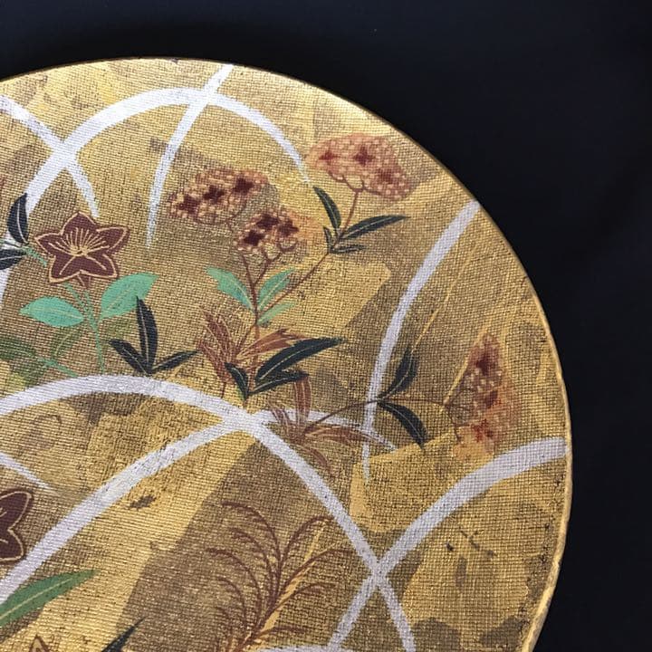 九谷焼 北村隆 金彩 大皿 飾皿「花開蝶来」蓋裏絵付 共箱　共布付き　K194