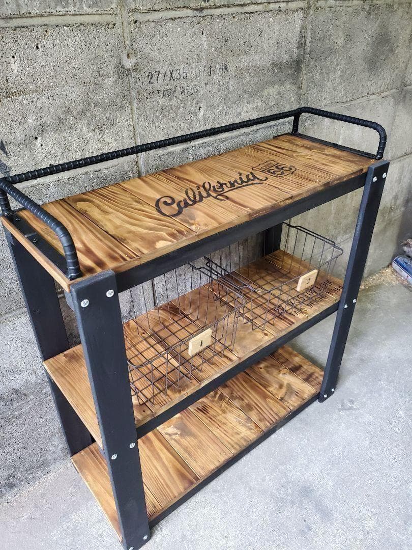 鉄筋バーラック　木製ラック　棚 収納　男前インテリア　インダストリアル 1028