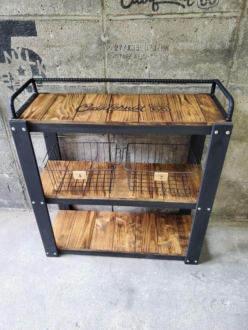 鉄筋バーラック　木製ラック　棚 収納　男前インテリア　インダストリアル 1028