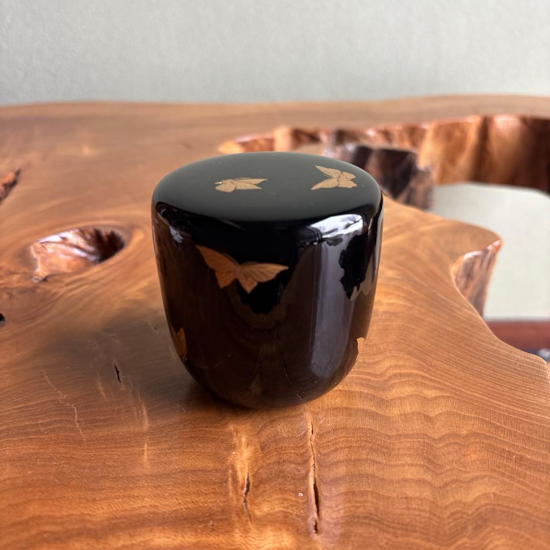 蝶々蒔絵 利休棗 筑城筑良 茶道具 共箱