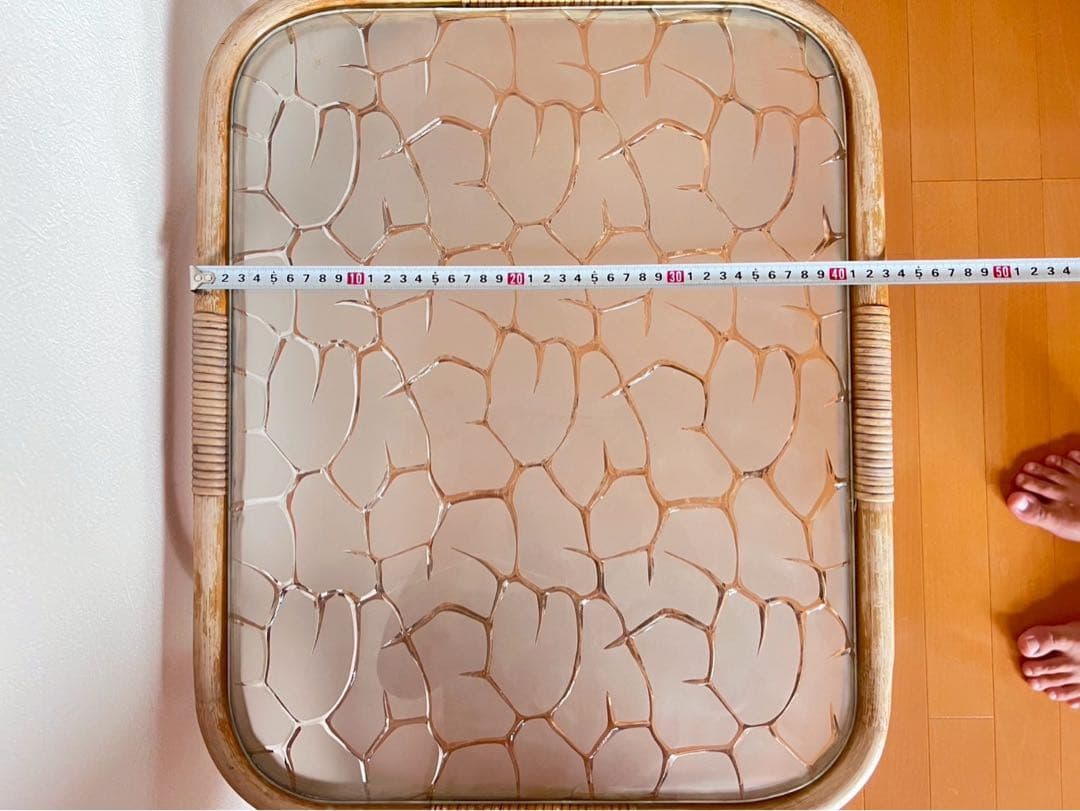 ★最終値下げ★【アンティーク家具】ラタン ガラス天板 サイドテーブル 籐家具