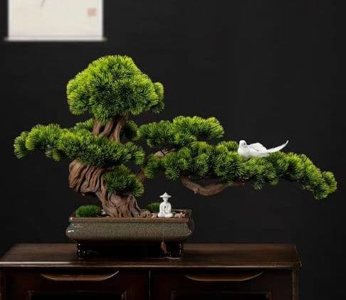 高級模造迎客松盆栽 置物 禅意迎客松盆栽装飾品人工観葉植物 インテリアグリーン