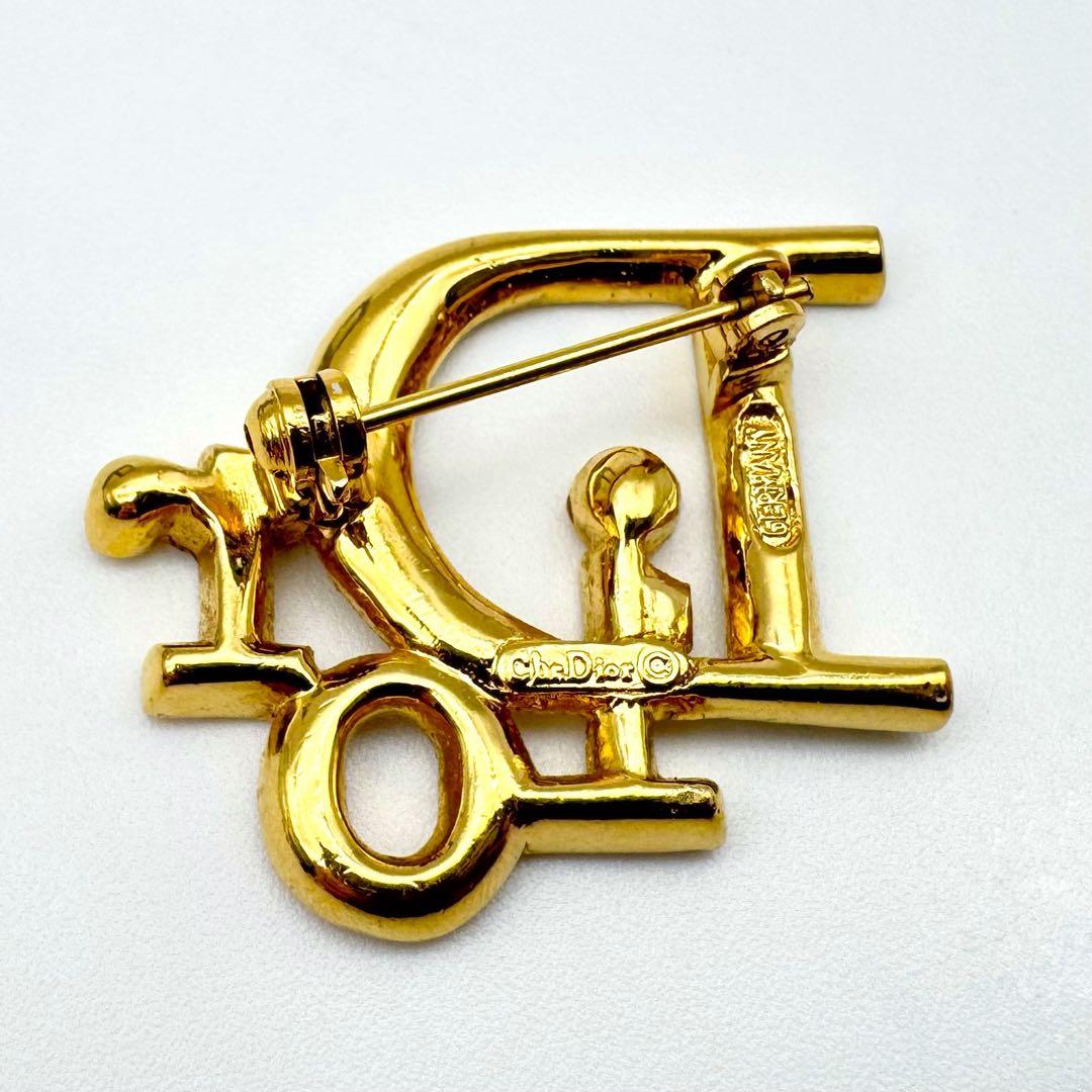 極美品 箱・保証書付 ディオール ロゴブローチ ラインストーン ゴールド