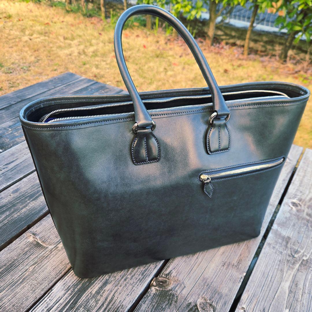 【美品】万双　双鞣和地　トートバッグ　ネイビー　ビジネス