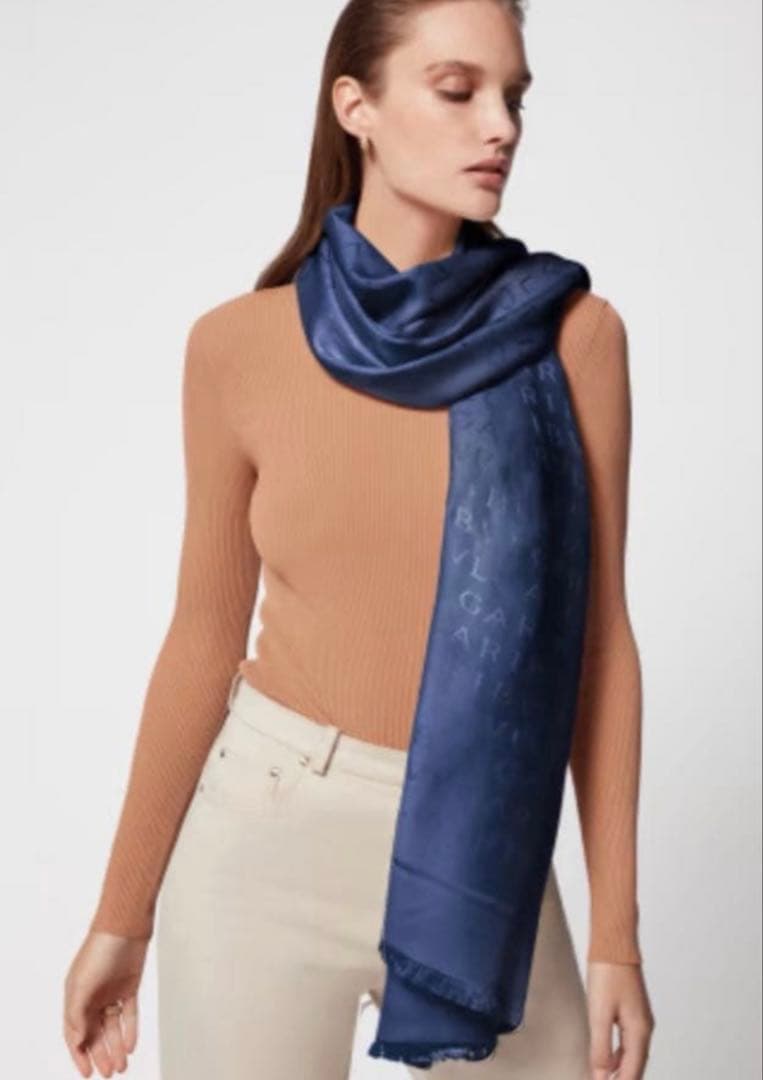 【新品未使用】BVLGARI ブルガリ　マフラー　ストール　ブルー