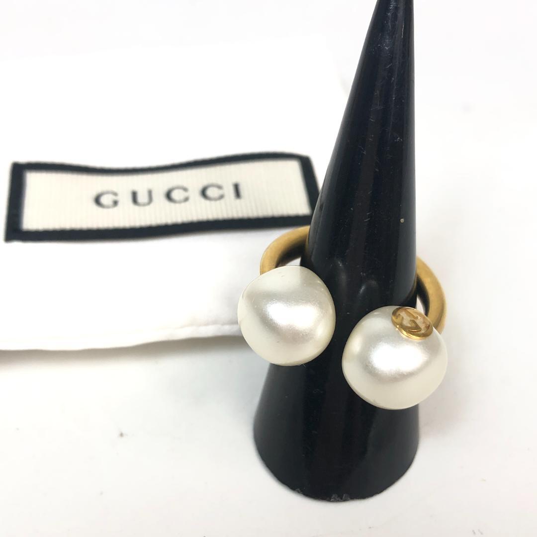 10F481 GUCCI グッチ リング 指輪 GG パール Mサイズ
