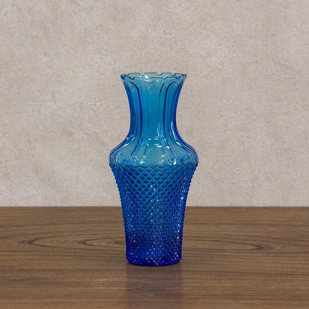 古いガラス　アンティーク　レトロ　青いガラス瓶　ダイヤモンドカット