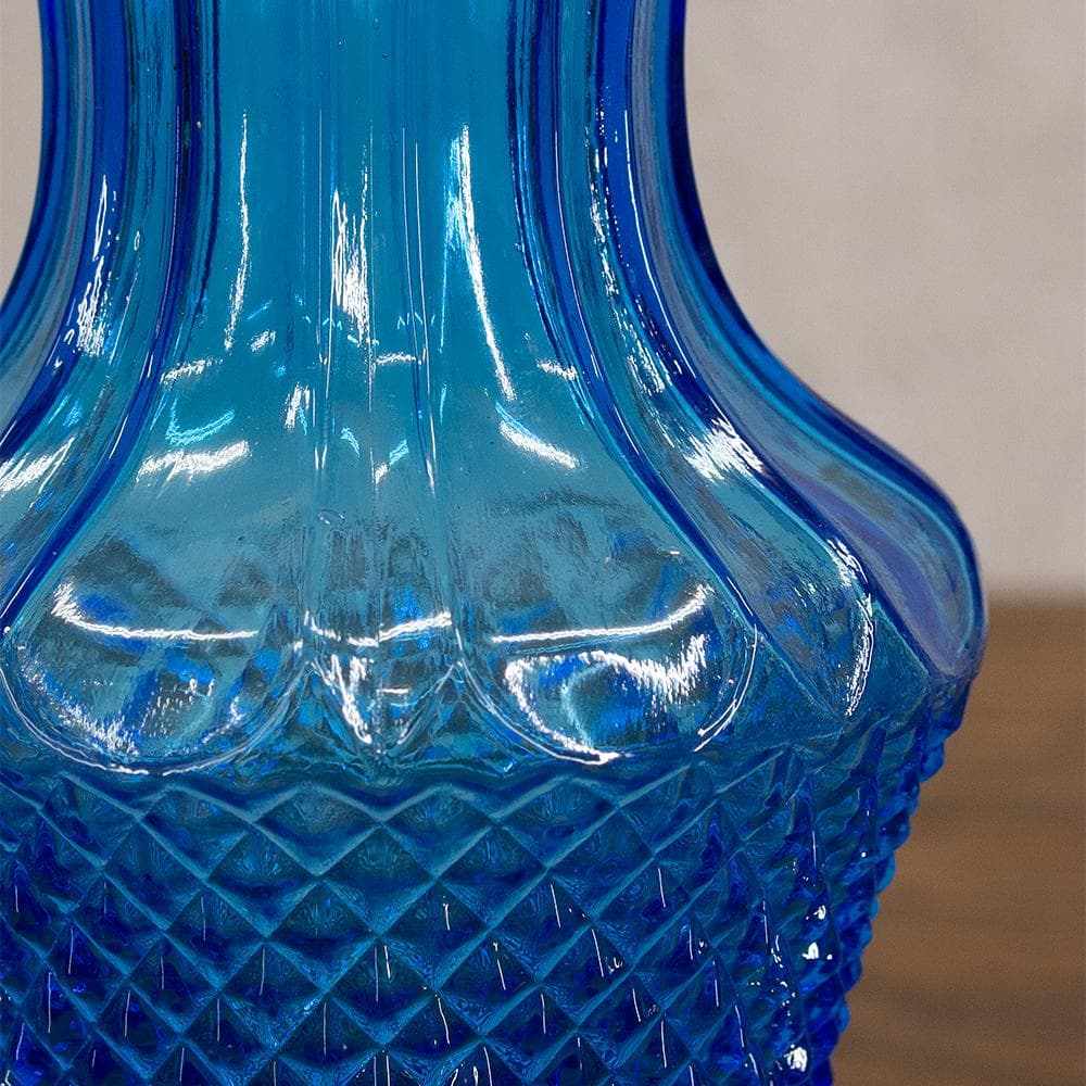 古いガラス　アンティーク　レトロ　青いガラス瓶　ダイヤモンドカット