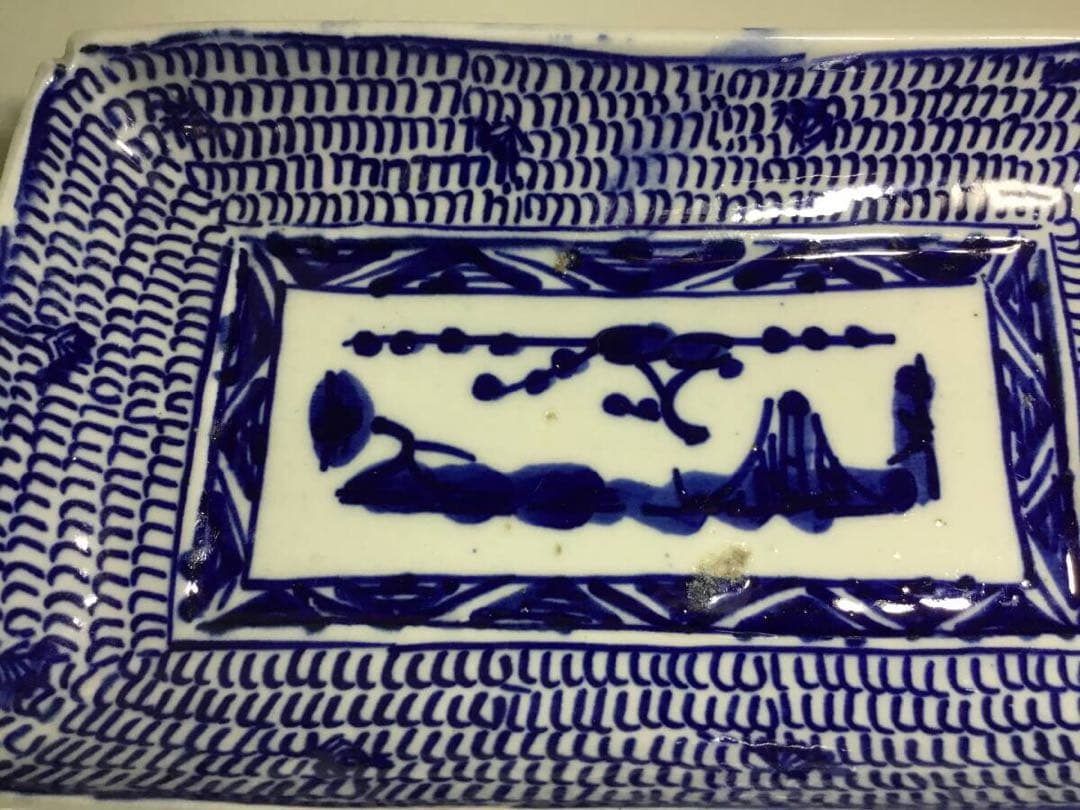 ◆長皿２枚◆色絵 染付 菓子皿 角皿 和食器 大正ロマン 古伊万里