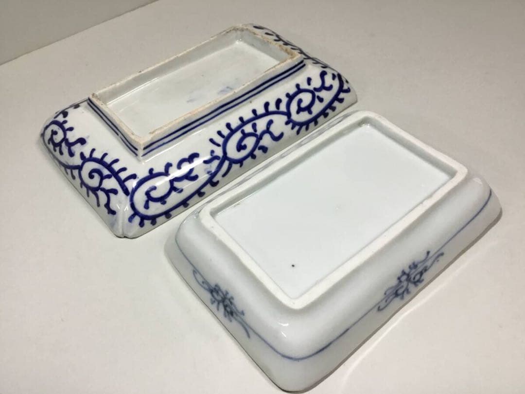 ◆長皿２枚◆色絵 染付 菓子皿 角皿 和食器 大正ロマン 古伊万里