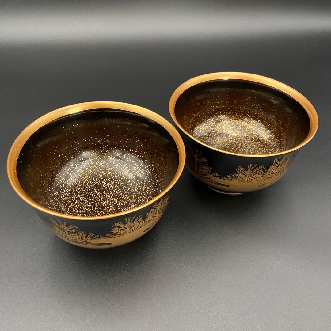 加賀蒔絵 若松蒔絵盃洗一対 内金梨子地 明治期 杯洗 2客 日本料理 料亭 割烹