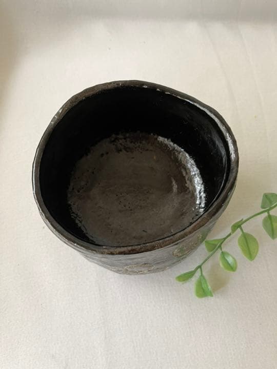 佐々木昭楽　黒織部　黒茶碗　楽焼　共布　箱入り