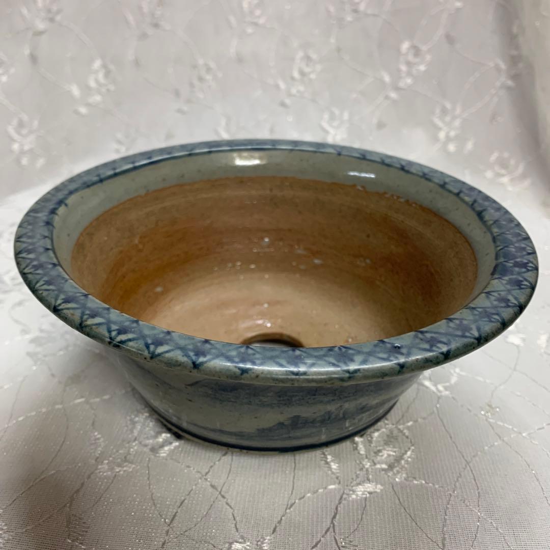 祥石　丸　盆栽鉢　人気鉢　絵鉢