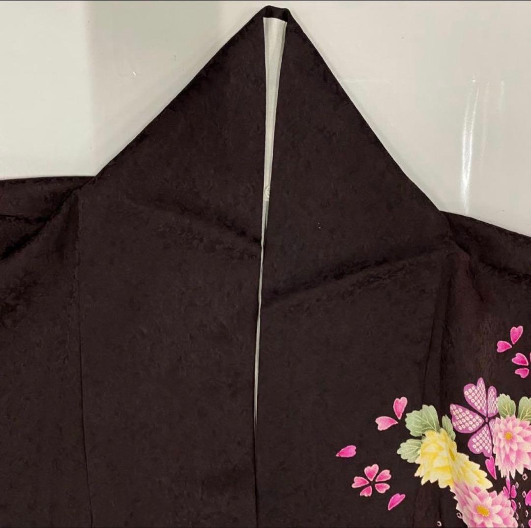 成人式振袖身丈160.5cm裄丈67cm雪輪 草花金糸金彩茶紫正絹美品セット中古