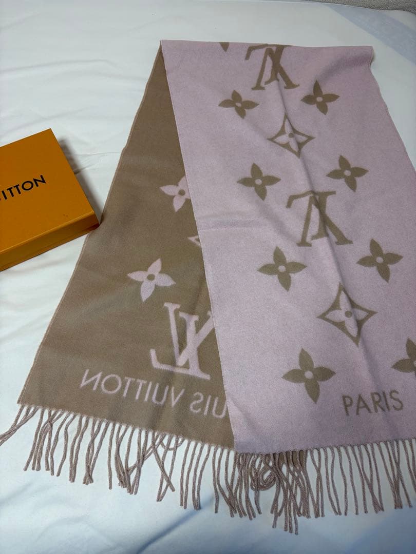 【美品】ルイヴィトン　マフラー・レイキャビック　カシミヤ　ピンク　ベージュ
