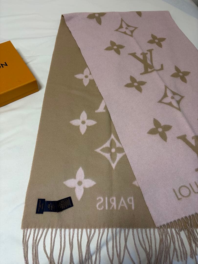 【美品】ルイヴィトン　マフラー・レイキャビック　カシミヤ　ピンク　ベージュ