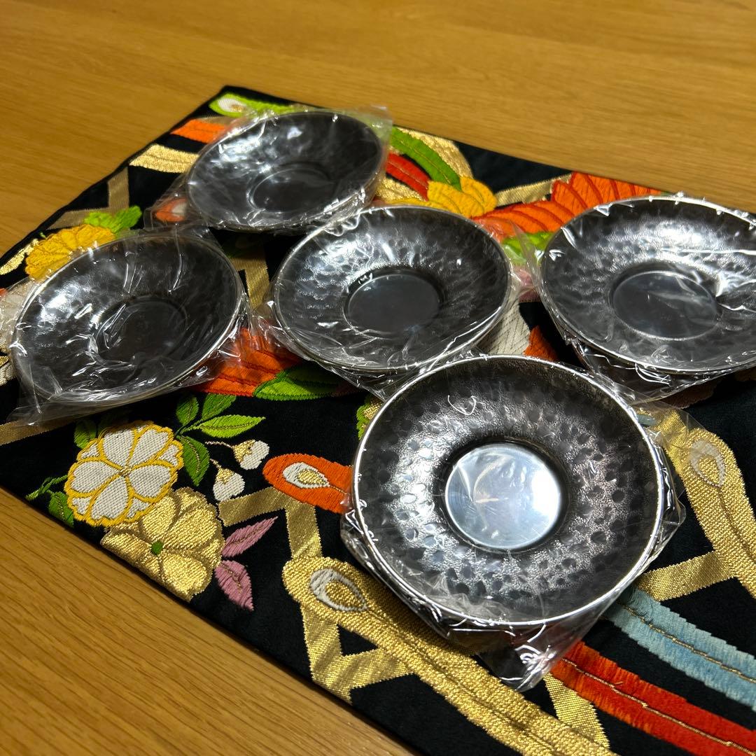 いぶし銀　銀川堂　茶托5枚セット　黄銅製　鎚起銅器