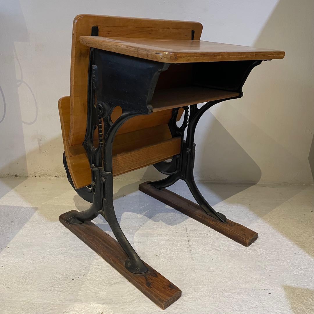 アメリカンヴィンテージスクールデスク&チェア 木製アイアン椅子家具什器インテリア