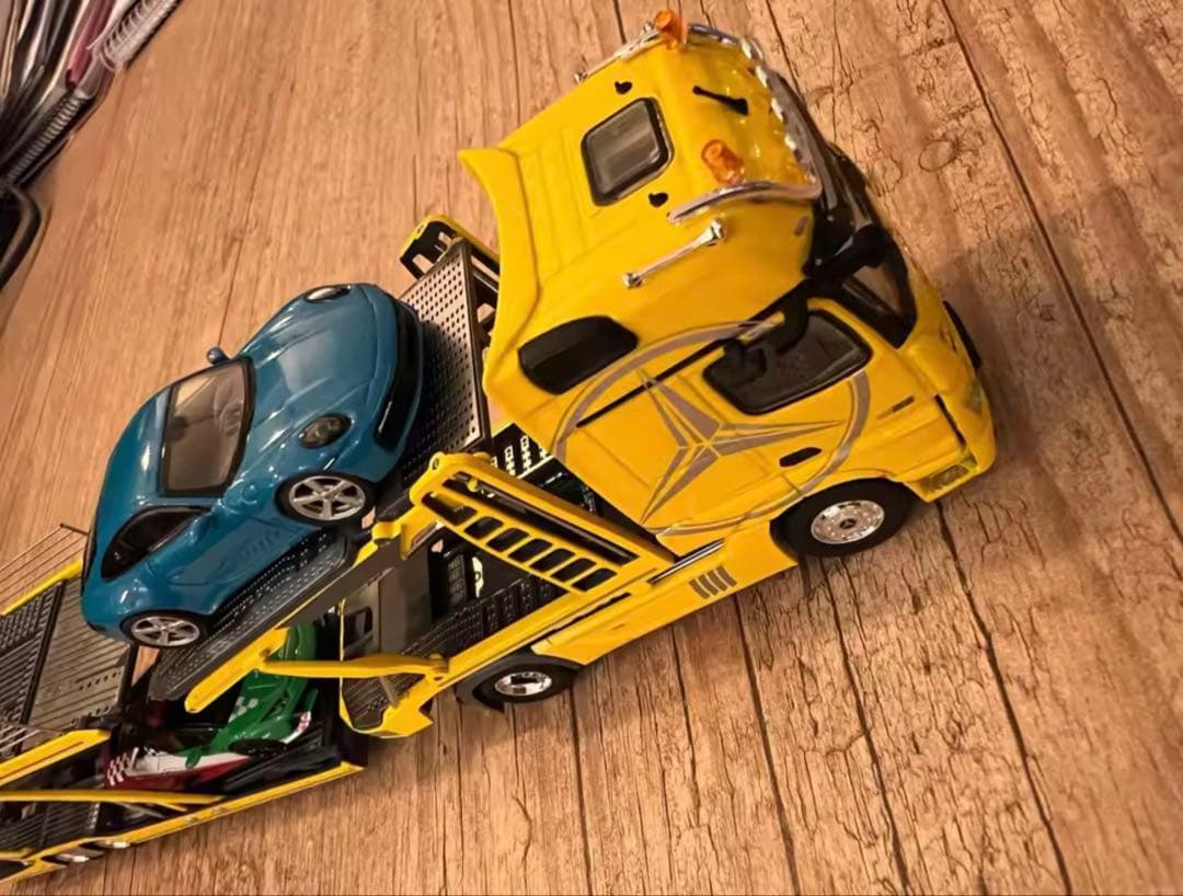 1:64 メルセデス・アクトロス ダブルデッキ輸送トレーラー 合金ローラーモデル