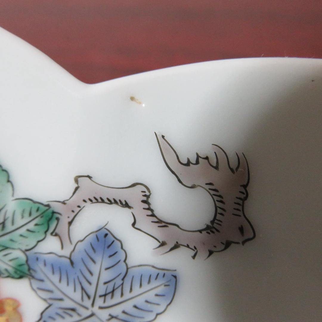 花型 中皿 白磁 色絵付 明治前後 鳳凰 希少品 4枚 古伊万里