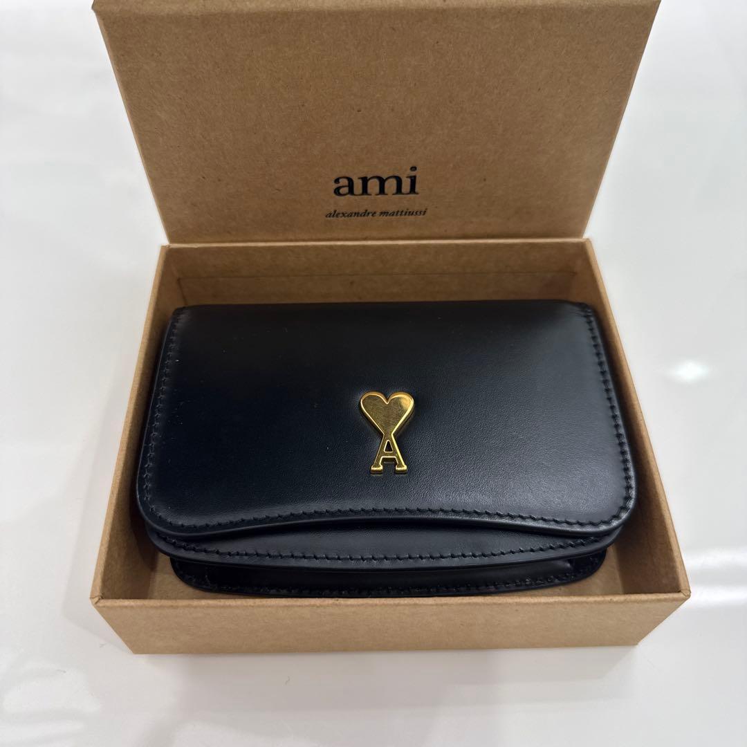 Ami paris ハートロゴ レザー　カードホルダー　 ウォレット　ブラック