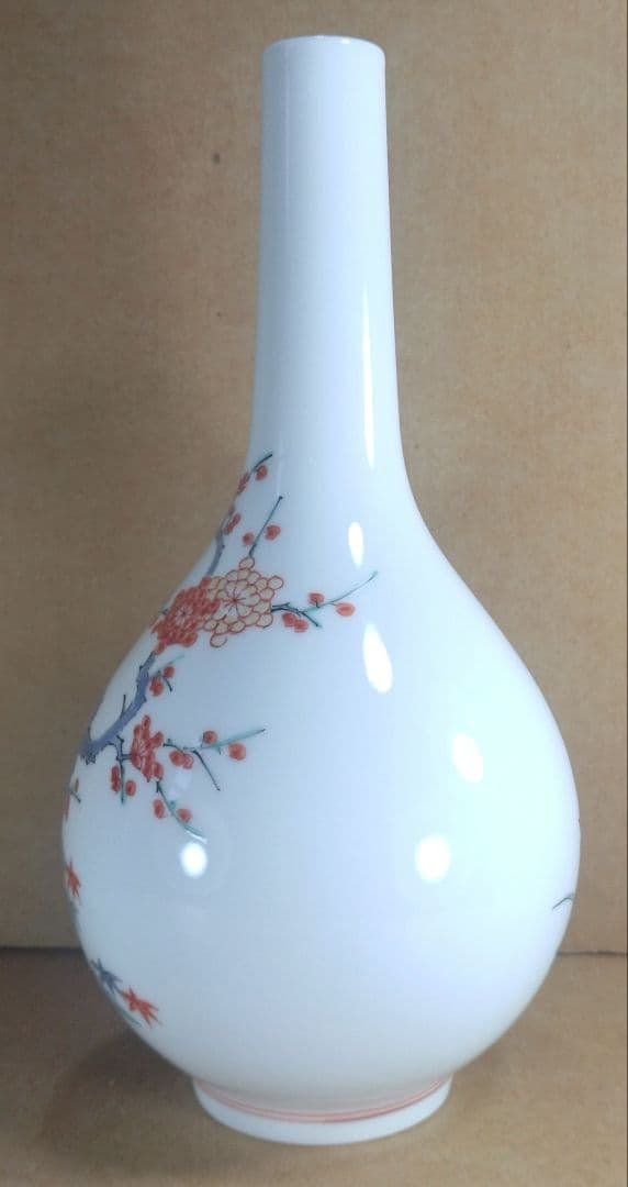 【本物保証】十四代 酒井田柿右衛門(人間国宝) 錦梅鳥文一輪生 共箱 未使用品