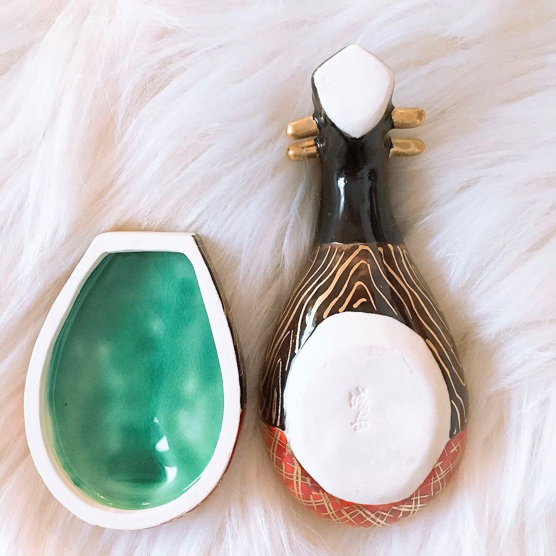 茶道具　香合　琵琶 京焼清水焼　色絵　橋本城岳造