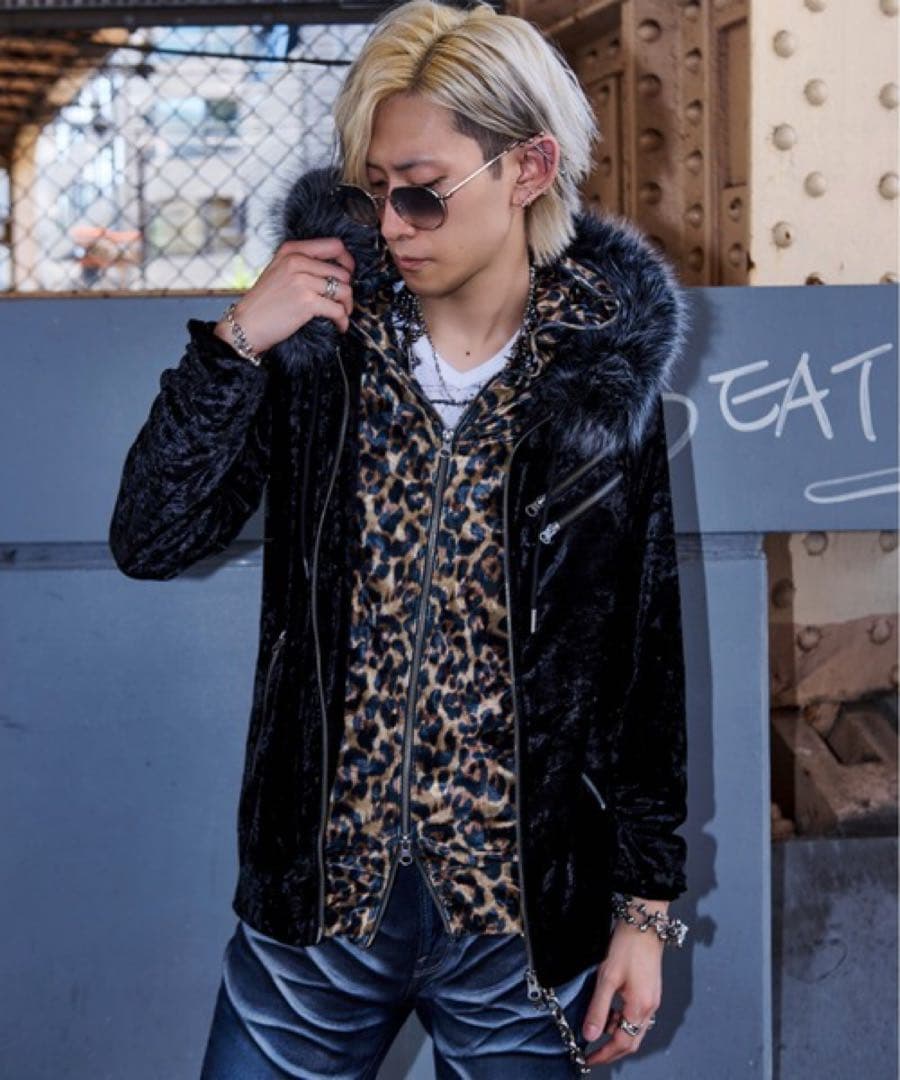 FUGA ファー付きベロア ダブルジップパーカー