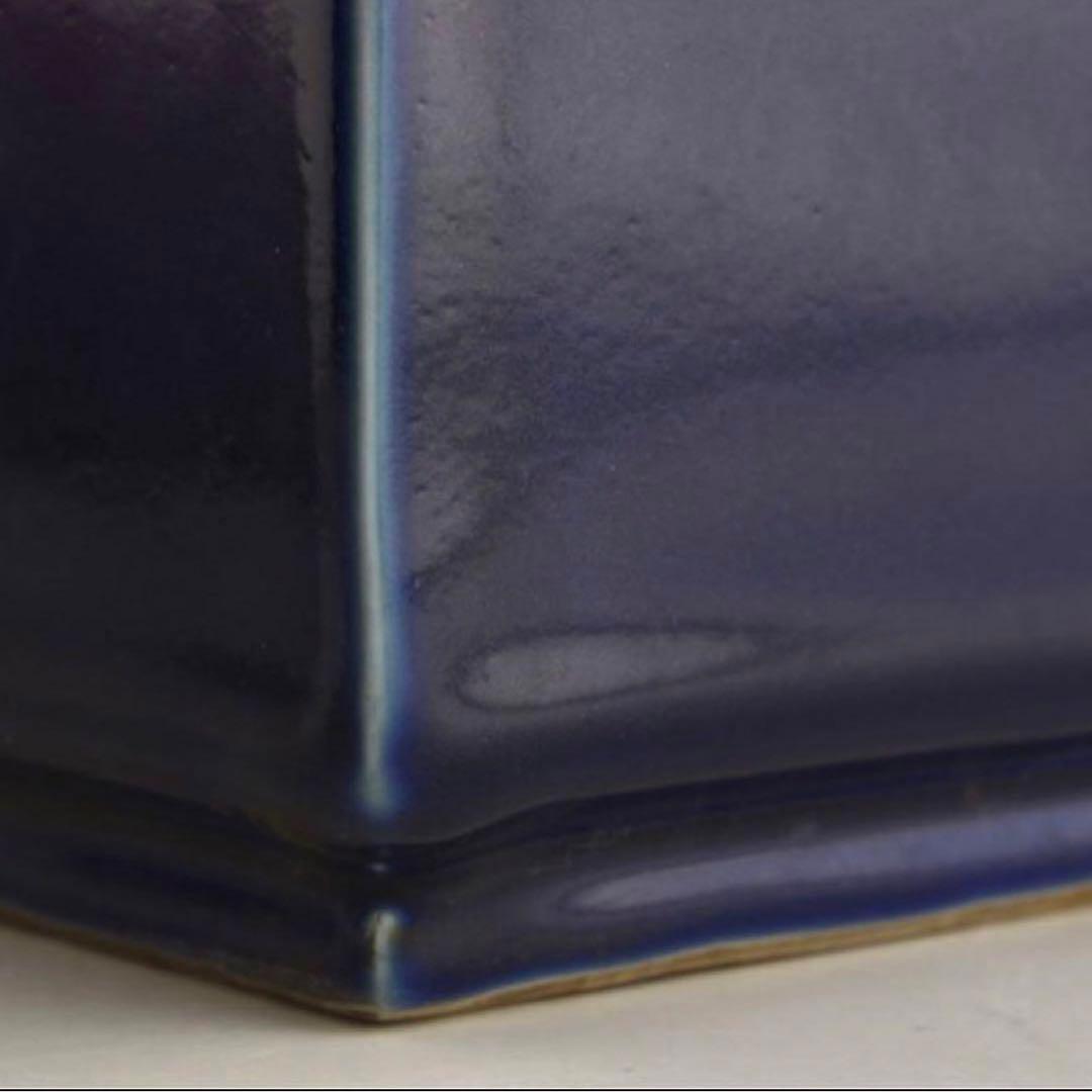 中国 清時代 骨董品 大清康煕年製 齊藍釉 象耳琮式瓶 古玩古美術