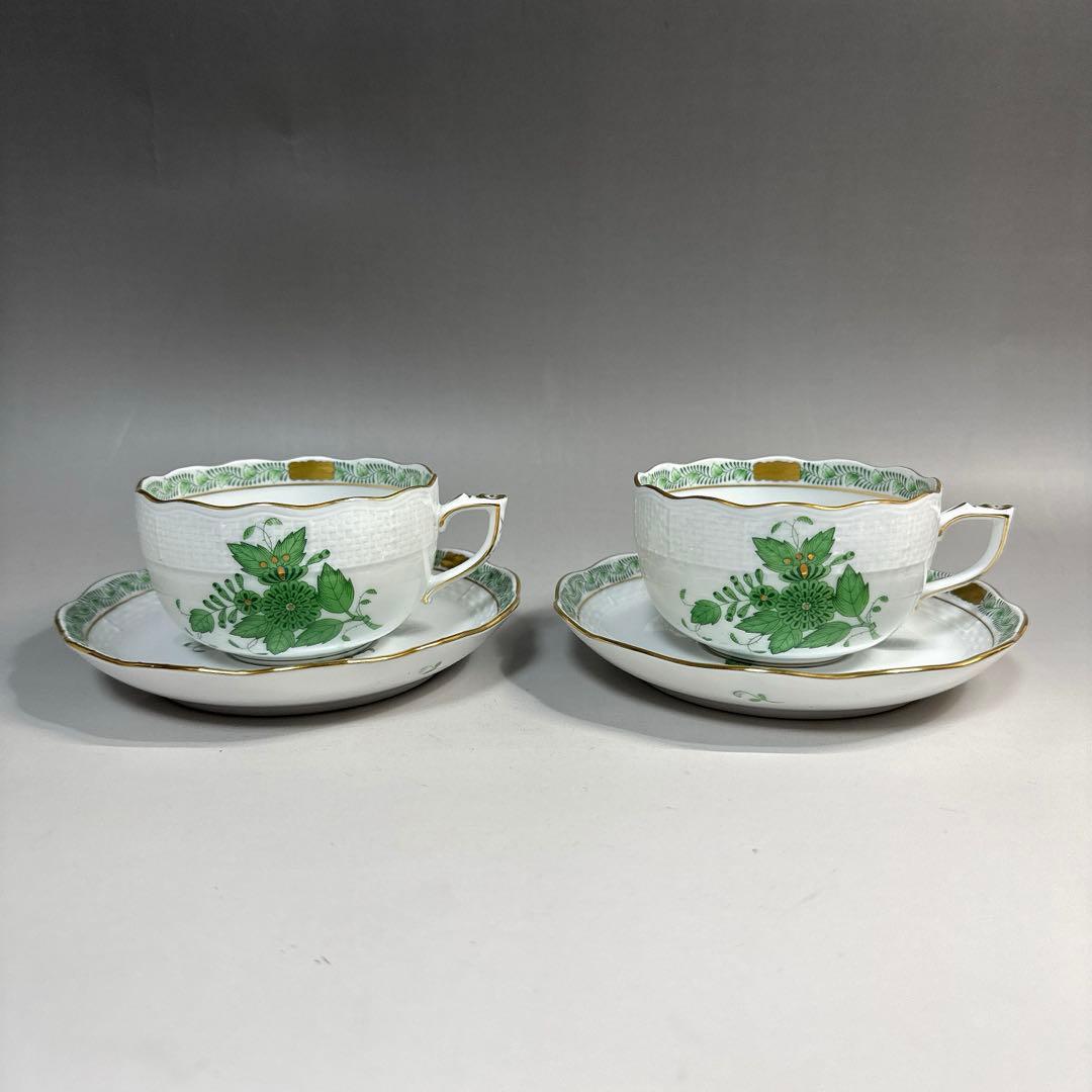 ヘレンド アポニー・ヒストリック・グリーン ティーカップ&ソーサー 2客