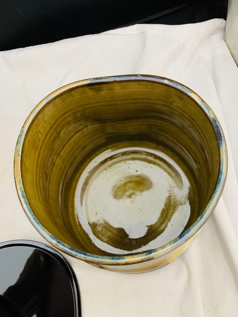 十四代 亀井味楽 高取 掛分釉水指 栞共箱 高取焼 味楽窯 茶道具