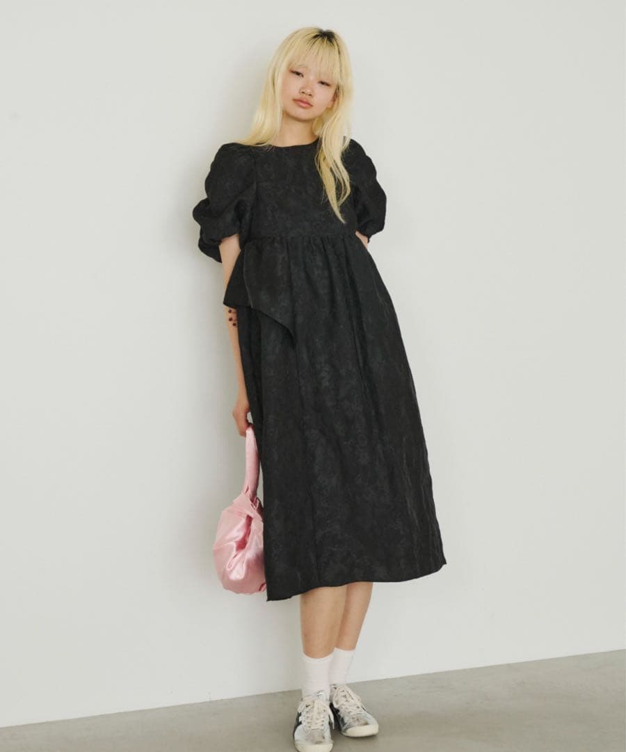 bubble sleeve jacquard dress ANDRESDブラック