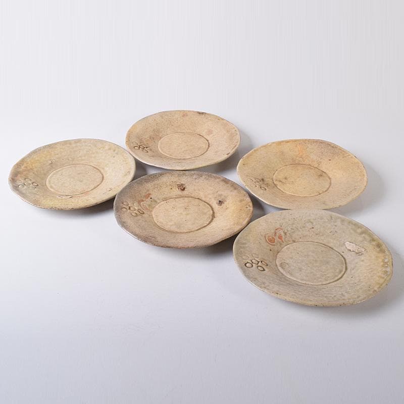 瀬戸焼　古瀬戸　銘々皿　五客　在銘　時代箱付　D　R8256