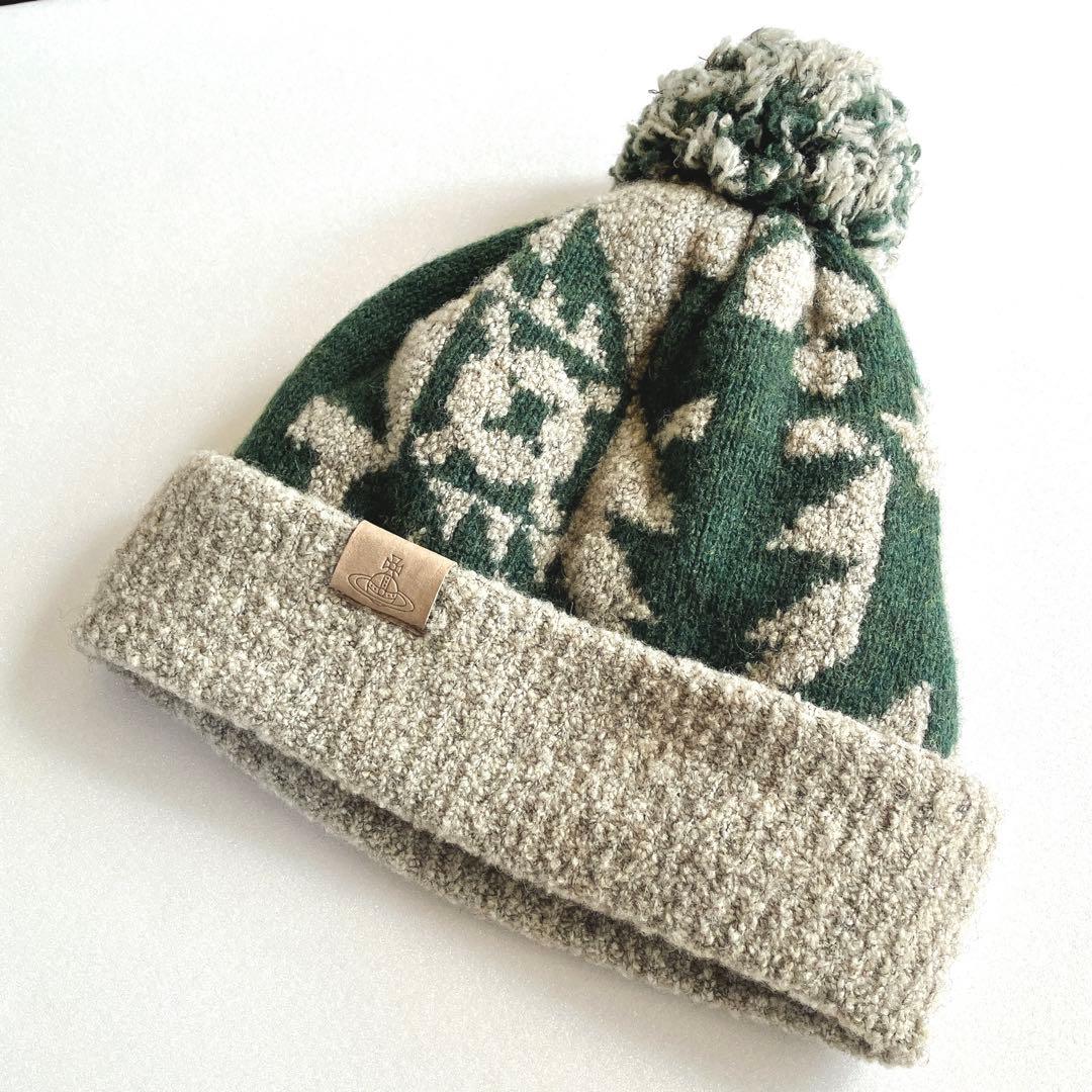 【美品】Vivienne Westwood ウールニット帽　グレージュ オリーブ