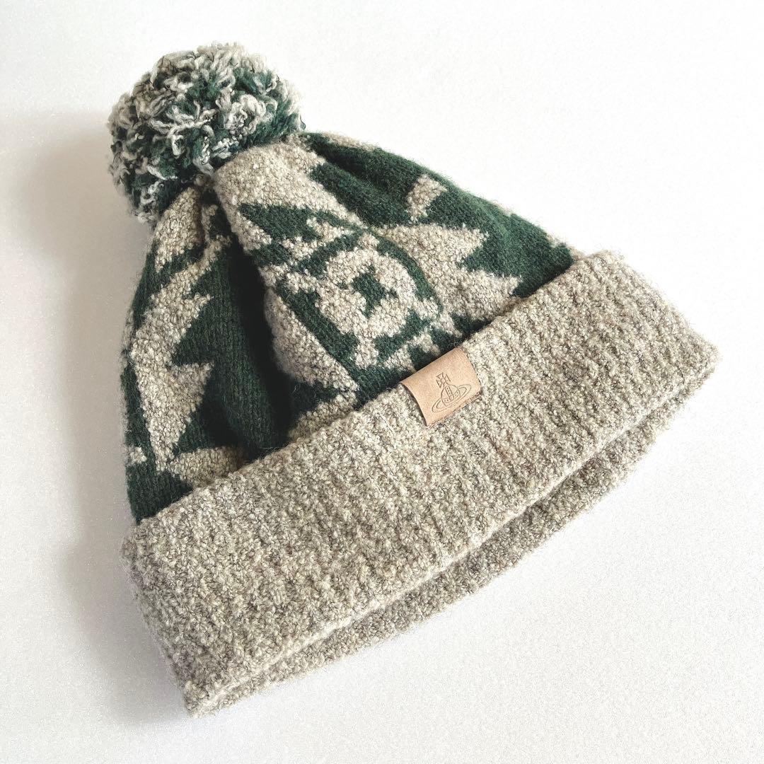 【美品】Vivienne Westwood ウールニット帽　グレージュ オリーブ