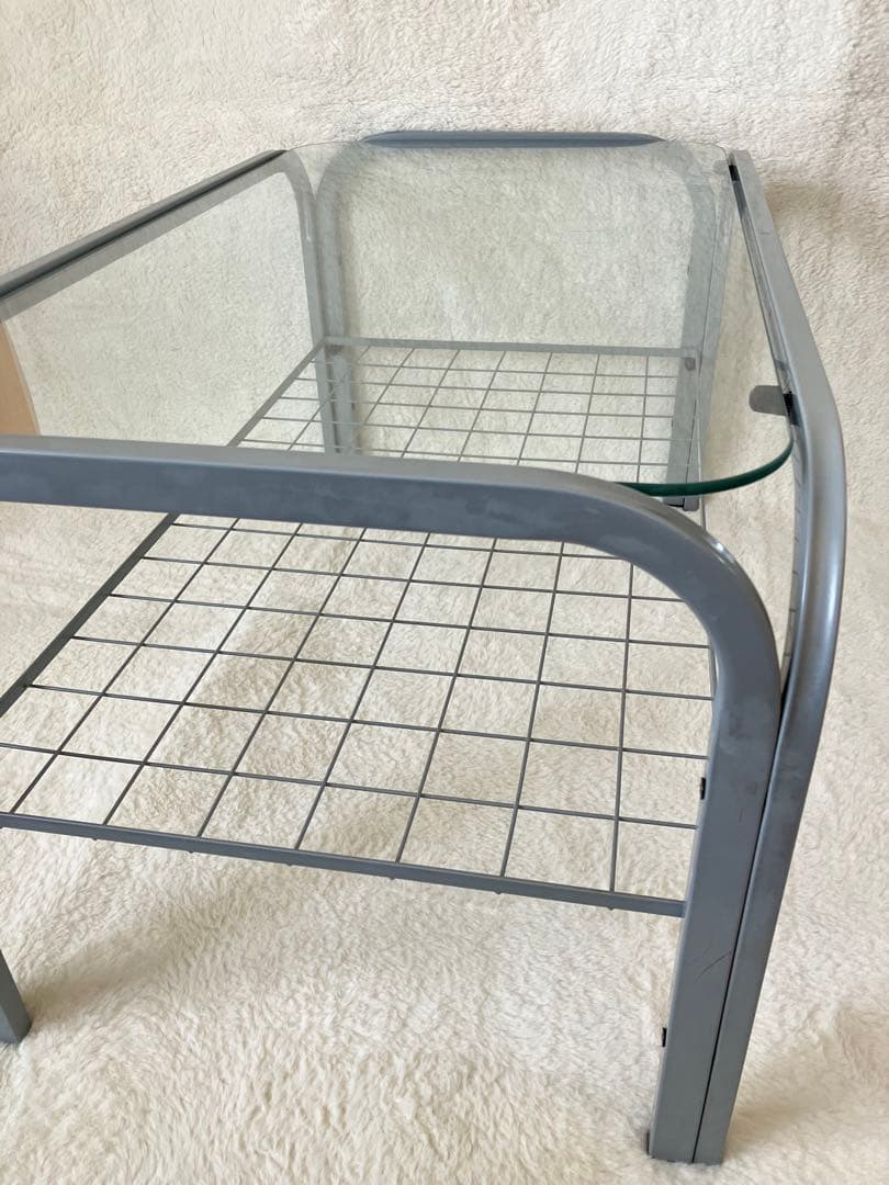 のの　ガラステーブル 昭和 シルバーグレー アイアンフレーム 引き取り可能