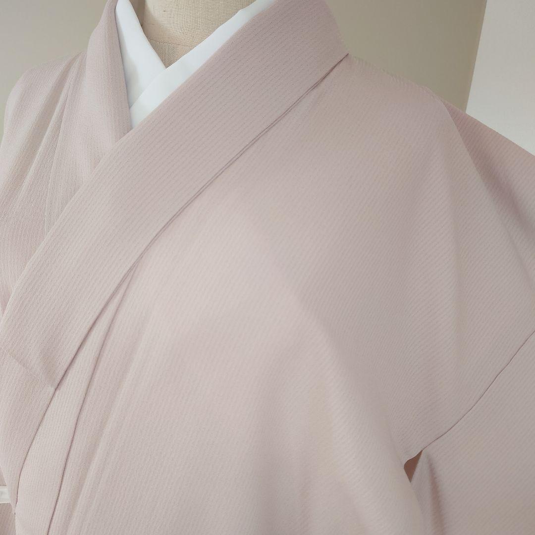 東レシルック 色無地 灰桜　くすみピンク　地紋　紋無し　洗える着物　袷