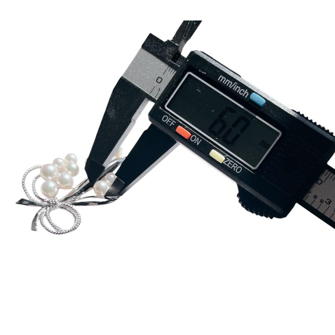 【美品★ケース付】MIKIMOTO パールブローチ リボン シルバー あこや真珠