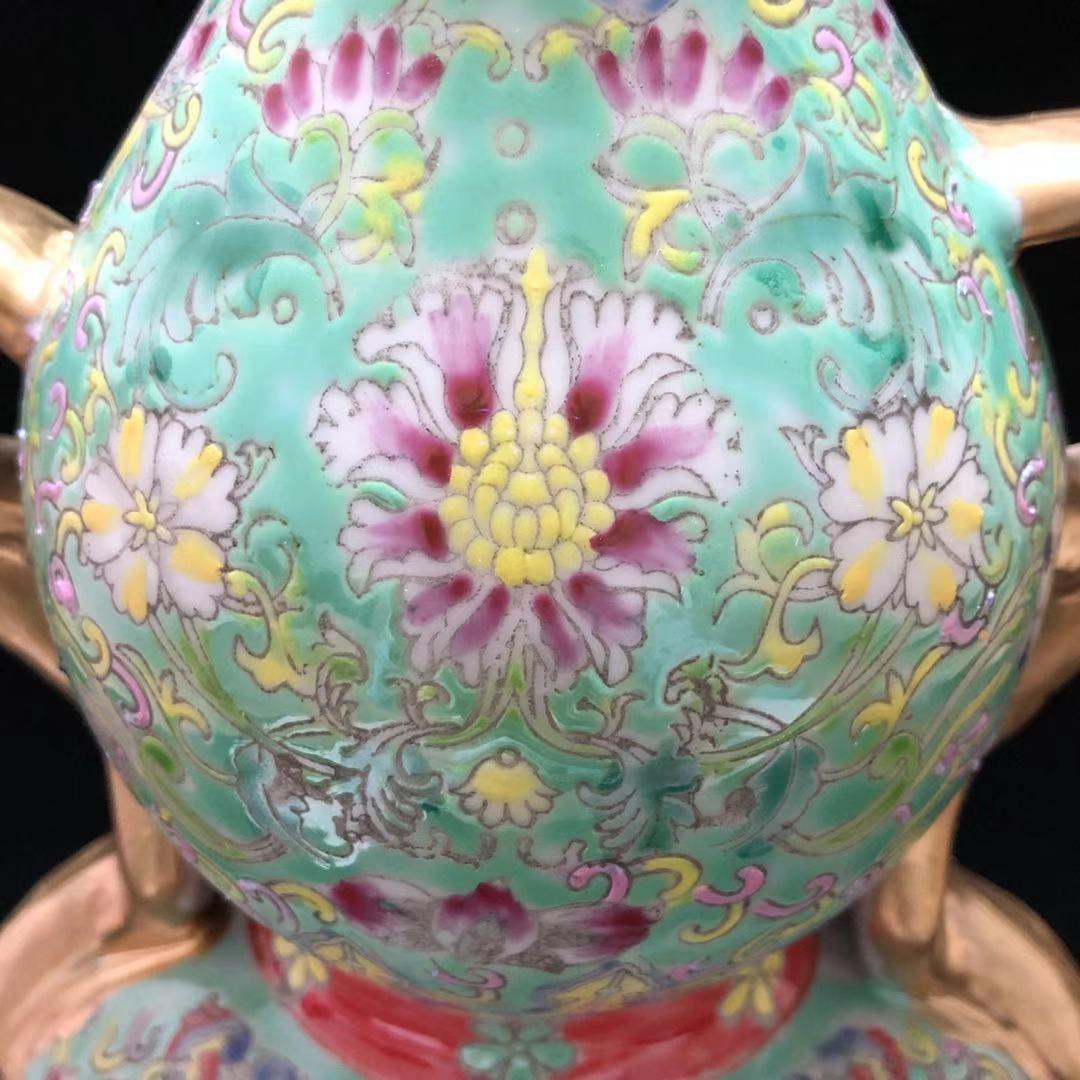 大清 乾隆 風水 ひょうたん瓶 高さ29CM 粉彩 骨董品 擺件 古賞物 陶磁器