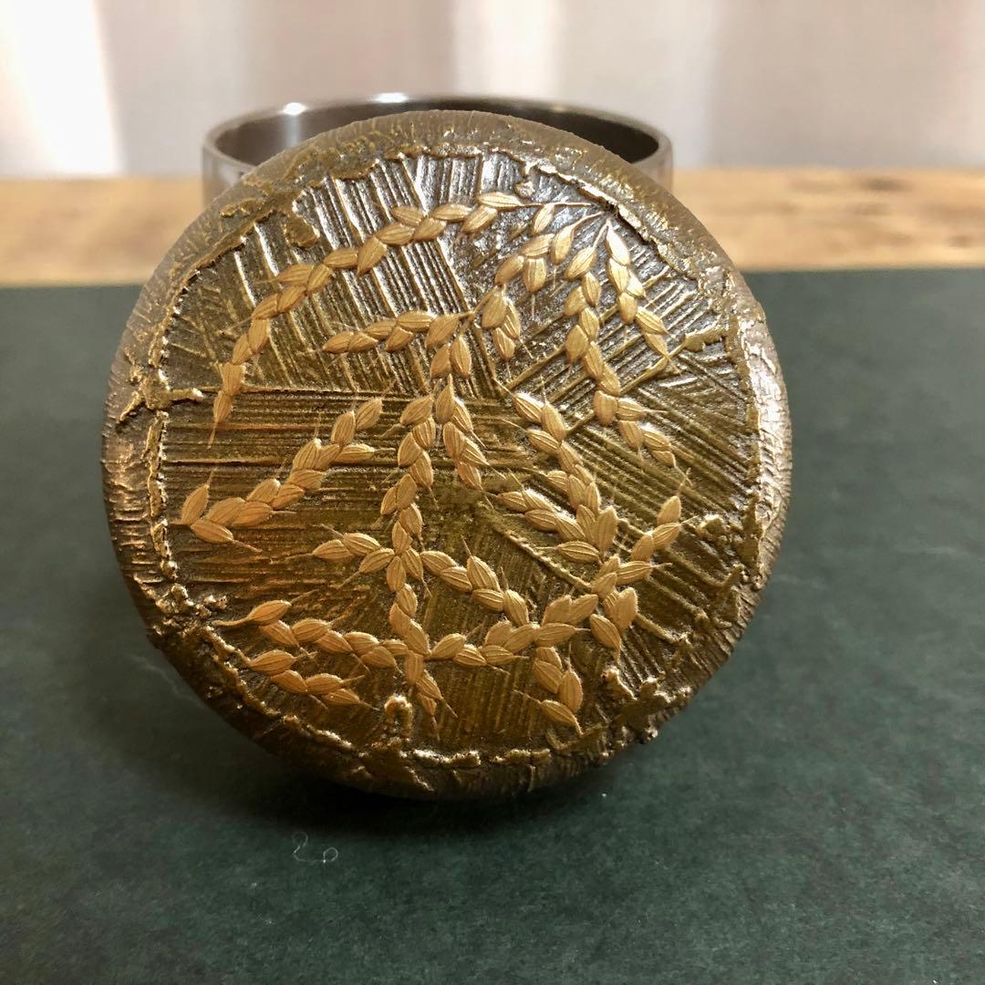 大岡緑作 鵬雲斎好 稲穂絵俵棗 共箱 茶道具 銀地