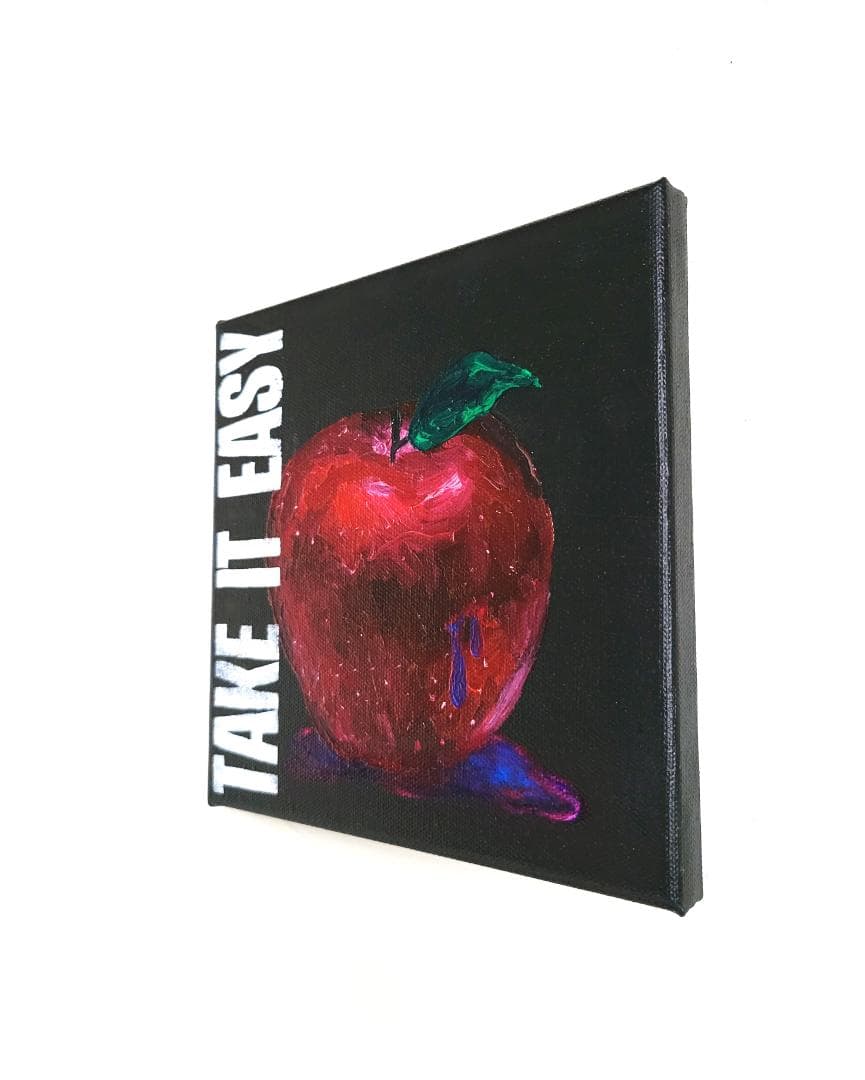 美徳のリンゴ/ テクスチャーアート18×18㎝ S0 モダンアート 原画1点のみ