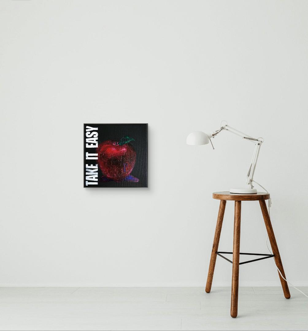 美徳のリンゴ/ テクスチャーアート18×18㎝ S0 モダンアート 原画1点のみ