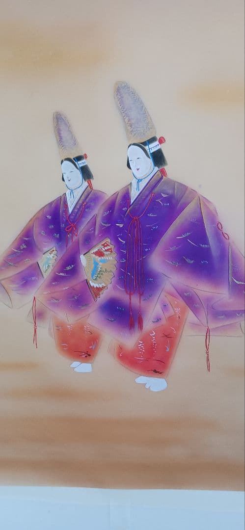 「二人静」能、絹地に佐藤正行の直筆画 大幅、 日本画、送料無料