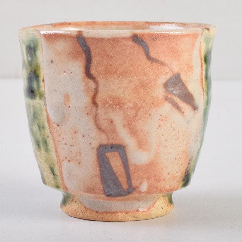 マサオ 煎茶道具　織部焼　煎茶碗　十客　陶印あり　時代箱　V　9069