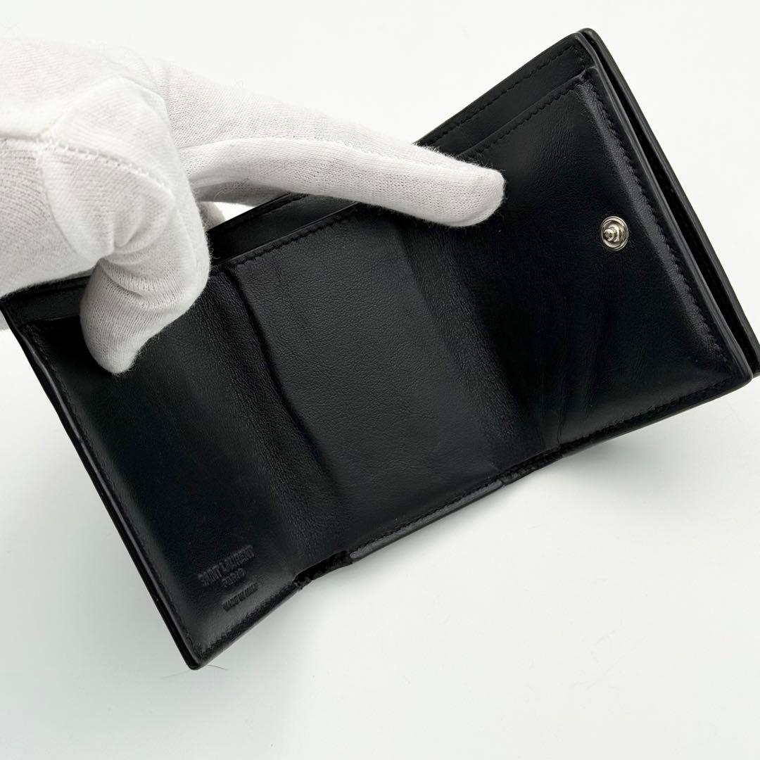 美品✨ Saint Laurent 3つ折り財布 クロコ型押し ブラック レザー
