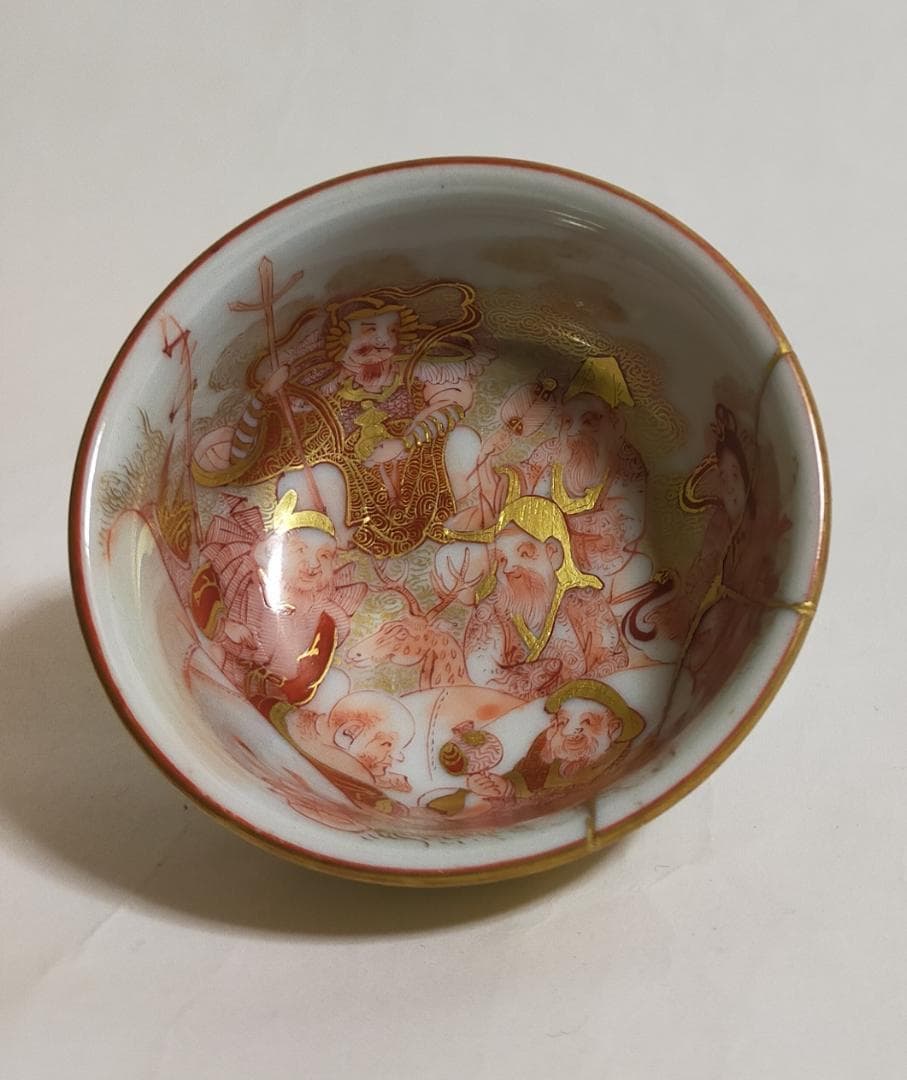 古九谷本金襴赤絵錦七福神極細密絵盃