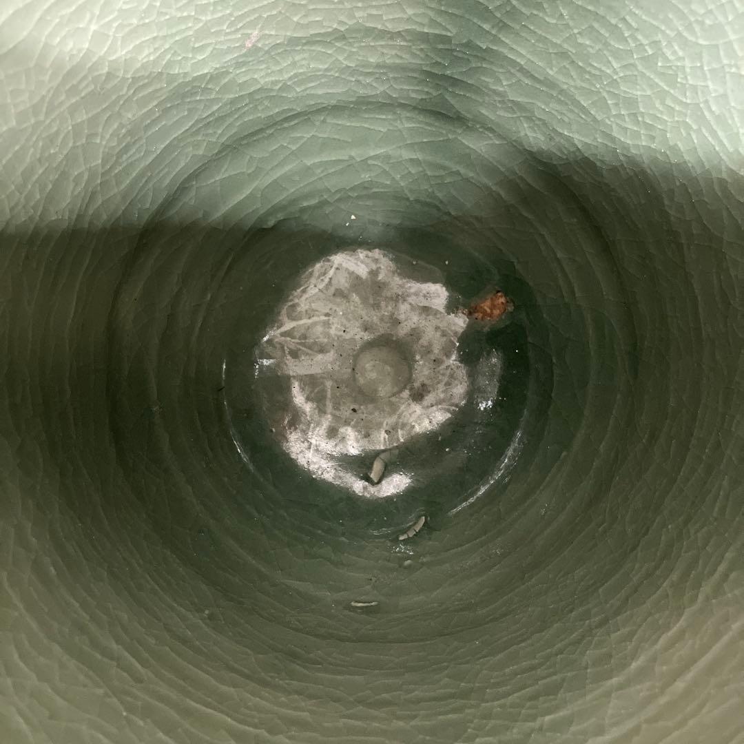 昭和レトロ 大堀相馬焼 陶器製 青ひび焼 青磁釉 貫入 走り駒 馬 飾り壺 置物